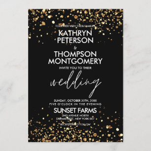 Eleganter Gold Glitzer Black Wedding Einladung