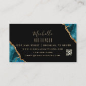Eleganter Gold Glitzer Blue Agate Marble QR Code Visitenkarte (Rückseite)