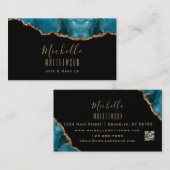 Eleganter Gold Glitzer Blue Agate Marble QR Code Visitenkarte (Vorne/Hinten)