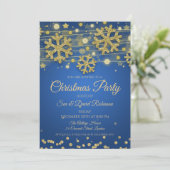 Eleganter Gold Glitzer Blue Christmas Holiday Part Einladung (Stehend Vorderseite)