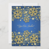 Eleganter Gold Glitzer Blue Christmas Holiday Part Einladung (Rückseite)