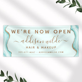 Eleganter Gold Glitzer Blue Marble Agate Moderner  Banner