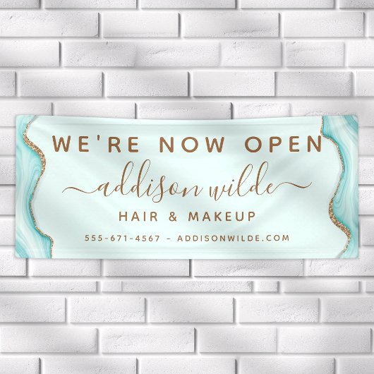 Eleganter Gold Glitzer Blue Marble Agate Moderner Banner