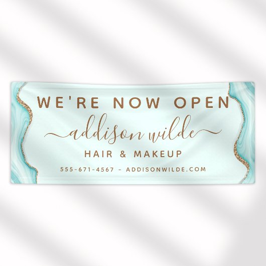 Eleganter Gold Glitzer Blue Marble Agate Moderner Banner