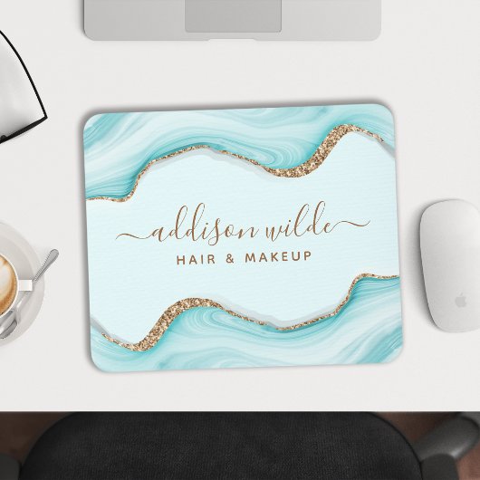 Eleganter Gold Glitzer Blue Marble Agate Moderner  Mousepad