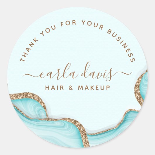 Eleganter Gold Glitzer Blue Marble Agate Moderner Runder Aufkleber (Vorderseite)