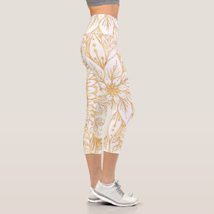Eleganter Gold Glitzer Blume Mandala Weißes Design Capri Leggings