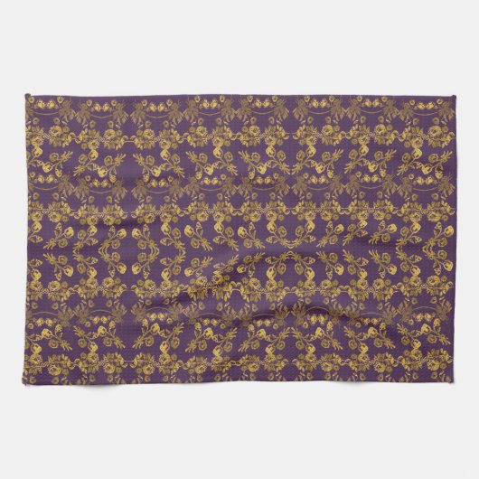 Eleganter Gold Glitzer Blumengarten Muster Geschirrtuch (Horizontal)