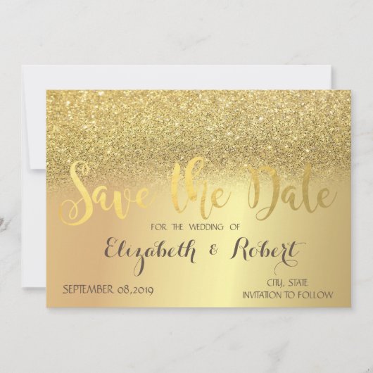 Eleganter Gold Glitzer Bokeh Save the Date (Vorderseite)