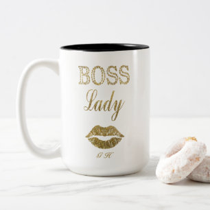 Eleganter Gold Glitzer BOSS Lady Typografy Monogra Zweifarbige Tasse