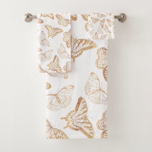Eleganter Gold Glitzer Butterfly Badhandtuch Set (Insitu)