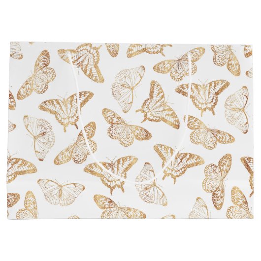 Eleganter Gold Glitzer Butterfly Große Geschenktüte (Rückseite)