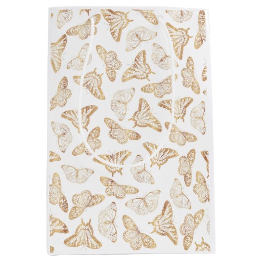 Eleganter Gold Glitzer Butterfly Mittlere Geschenktüte (Vorderseite)