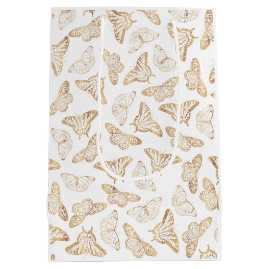 Eleganter Gold Glitzer Butterfly Mittlere Geschenktüte (Rückseite)