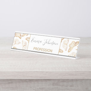 Eleganter Gold Glitzer Butterfly Schreibtischnamensplakette