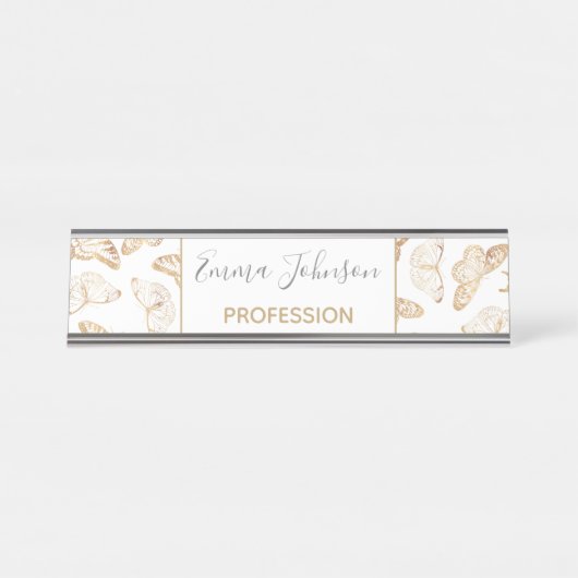 Eleganter Gold Glitzer Butterfly Schreibtischnamensplakette (Vorderseite )