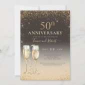 Eleganter Gold Glitzer Champagne 50 Jahre Jubiläum Einladung (Vorderseite)