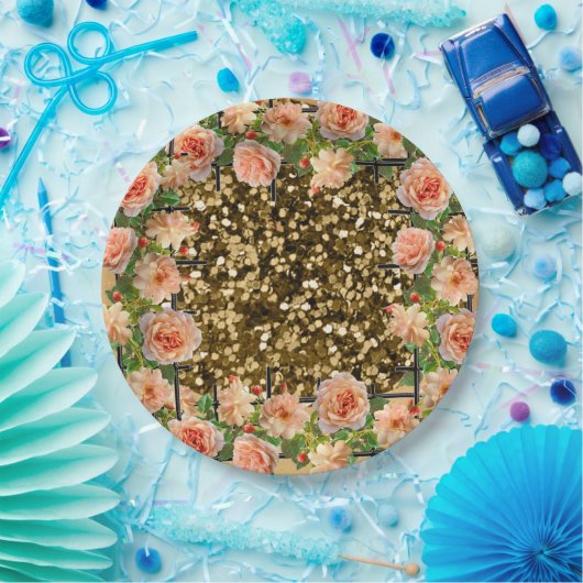 Eleganter Gold Glitzer Champagne Garden Wedding Pappteller (Party)