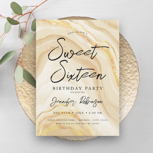 Eleganter Gold Glitzer Chic Marble Glam Sweet 16 Einladung
