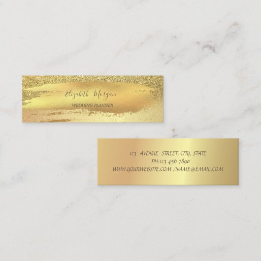 Eleganter Gold Glitzer Confetti, Brush Stroke Mini Visitenkarte (Vorne/Hinten)