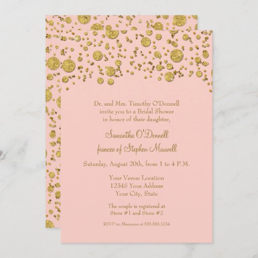 Eleganter Gold Glitzer Confetti Modernes Brautpart Einladung (Vorne/Hinten)