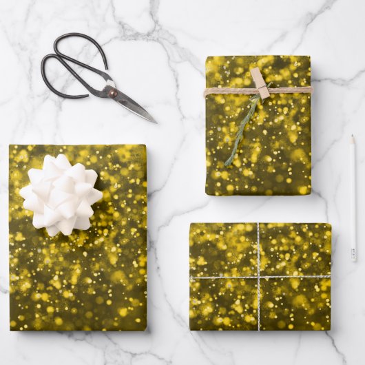 Eleganter Gold Glitzer Confetti Muster Geschenkpapier Set (Vorderseite)