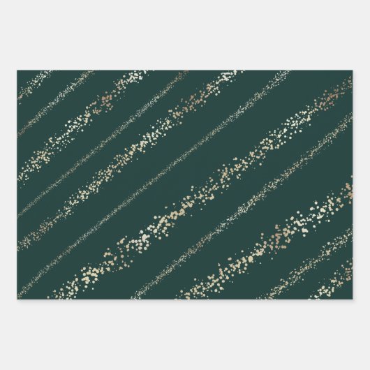 Eleganter Gold Glitzer Confetti Snow Stripe Geschenkpapier Set (Vorderseite)