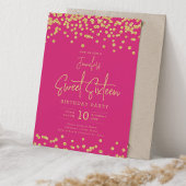Eleganter Gold Glitzer Confetti Sweet 16 Hot Pink Einladung