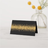 Eleganter Gold Glitzer Confetti und Black Platzkarte (Rückseite)