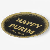 Eleganter Gold Glitzer Custom Happy Purim Pappteller (Schrägansicht)