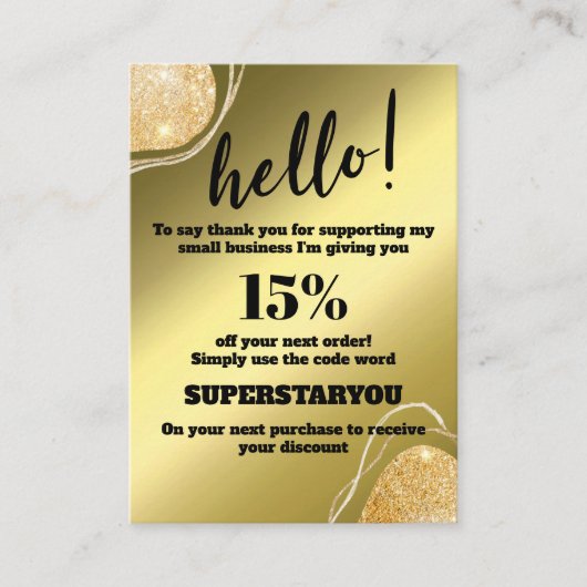 Eleganter Gold Glitzer Danke Einsteckkarte Visitenkarte (Vorderseite)