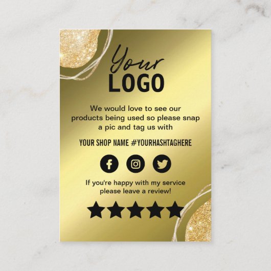 Eleganter Gold Glitzer Danke Einsteckkarte Visitenkarte (Rückseite)