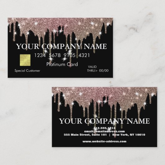 Eleganter Gold Glitzer, der die Black Credit Card Visitenkarte (Vorne/Hinten)