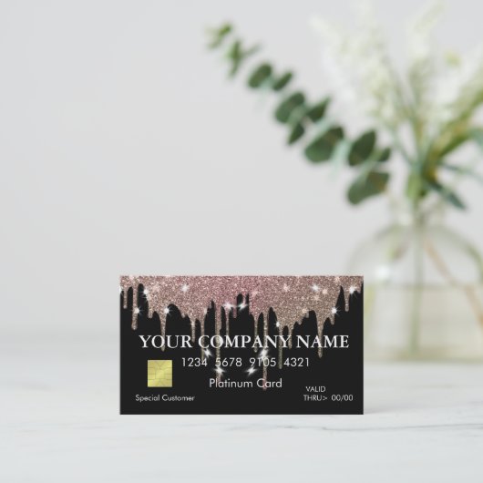 Eleganter Gold Glitzer, der die Black Credit Card Visitenkarte (Stehend Vorderseite)