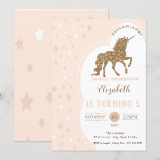Eleganter Gold Glitzer Einhorn, Stars Geburtstag Einladung
