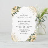 Eleganter Gold Glitzer Elfenbeinküste Rose Blumenh Einladung (Stehend Vorderseite)