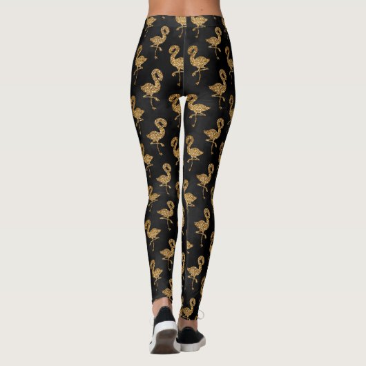 Eleganter Gold Glitzer Flamingo Exotic Pattern Gla Leggings (Rückseite)