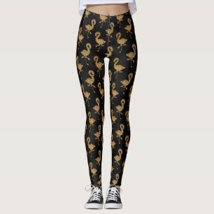 Eleganter Gold Glitzer Flamingo Exotic Pattern Gla Leggings