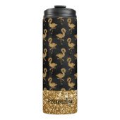 Eleganter Gold Glitzer Flamingo Glam Sparkle Thermosbecher (Vorderseite)