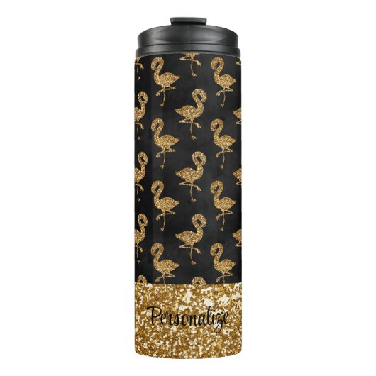 Eleganter Gold Glitzer Flamingo Glam Sparkle Thermosbecher (Vorderseite)