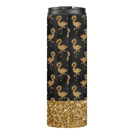 Eleganter Gold Glitzer Flamingo Glam Sparkle Thermosbecher (Rückseite)