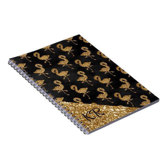 Eleganter Gold Glitzer Flamingo Muster Mit Monogra Notizblock (Rechte Seite)