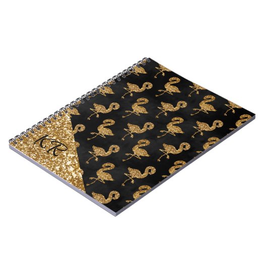 Eleganter Gold Glitzer Flamingo Muster Mit Monogra Notizblock (Linke Seite)