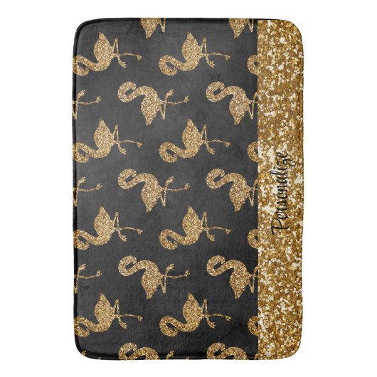 Eleganter Gold Glitzer Flamingo Muster Sparkle Gla Badematte (Vorderseite Vertikal)