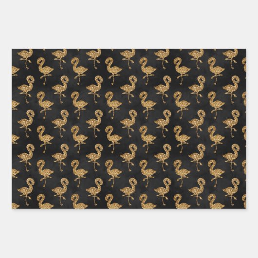 Eleganter Gold Glitzer Flamingo Muster Sparkle Gla Geschenkpapier Set (Vorderseite 2)