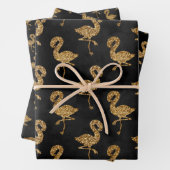 Eleganter Gold Glitzer Flamingo Muster Sparkle Gla Geschenkpapier Set (Beispiel)