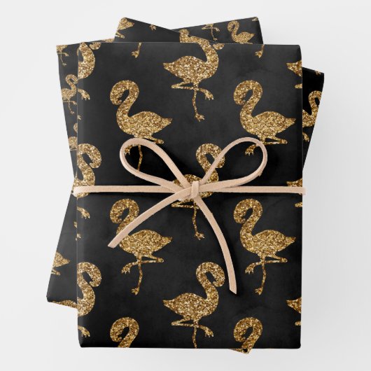 Eleganter Gold Glitzer Flamingo Muster Sparkle Gla Geschenkpapier Set (Beispiel)