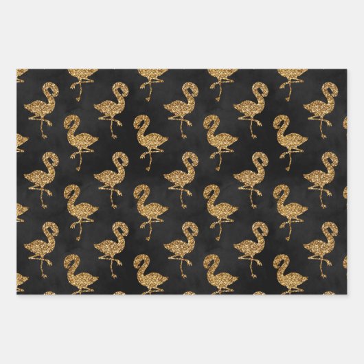 Eleganter Gold Glitzer Flamingo Muster Sparkle Gla Geschenkpapier Set (Vorderseite)