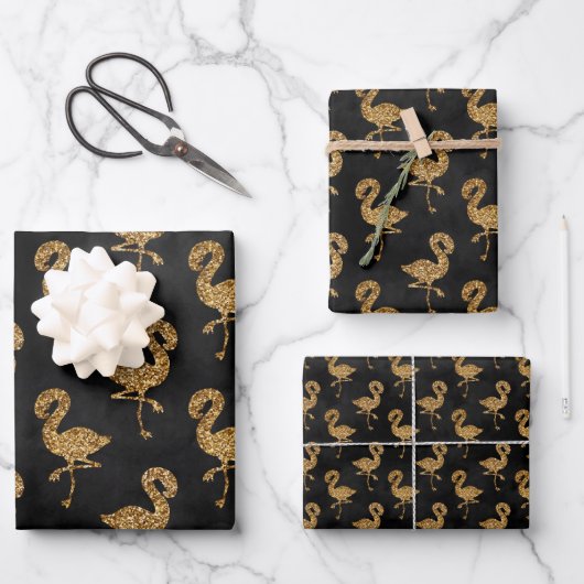 Eleganter Gold Glitzer Flamingo Muster Sparkle Gla Geschenkpapier Set (Vorderseite)