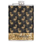 Eleganter Gold Glitzer Flamingo Sparkle Personalis Flachmann (Vorderseite)